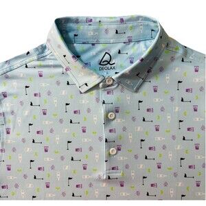 Deolax Blue Golf Wine Print Polo Shirt Mens Large Stretch Performance